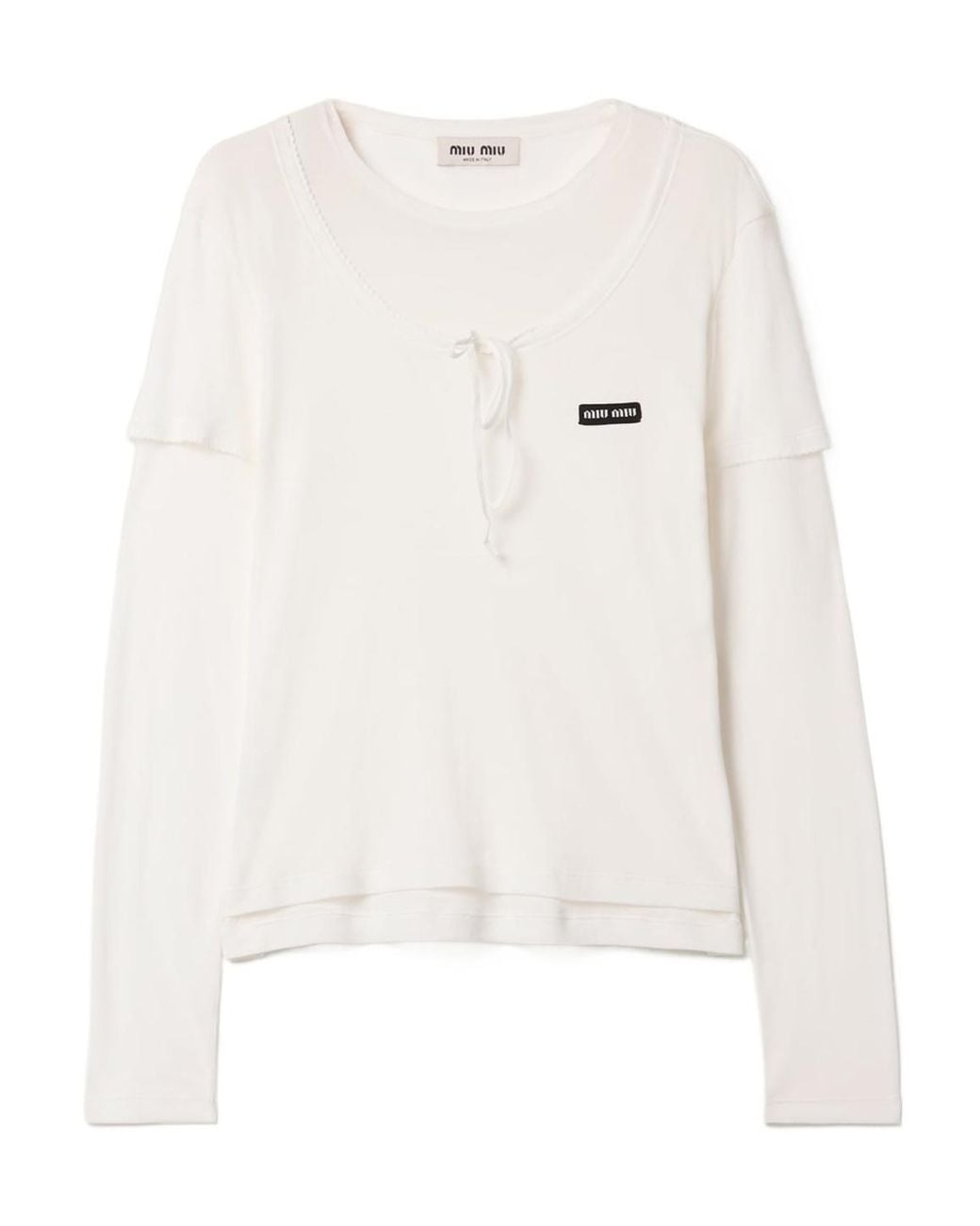 Miu Miu White Ribbed Knit Jersey T-Shirt