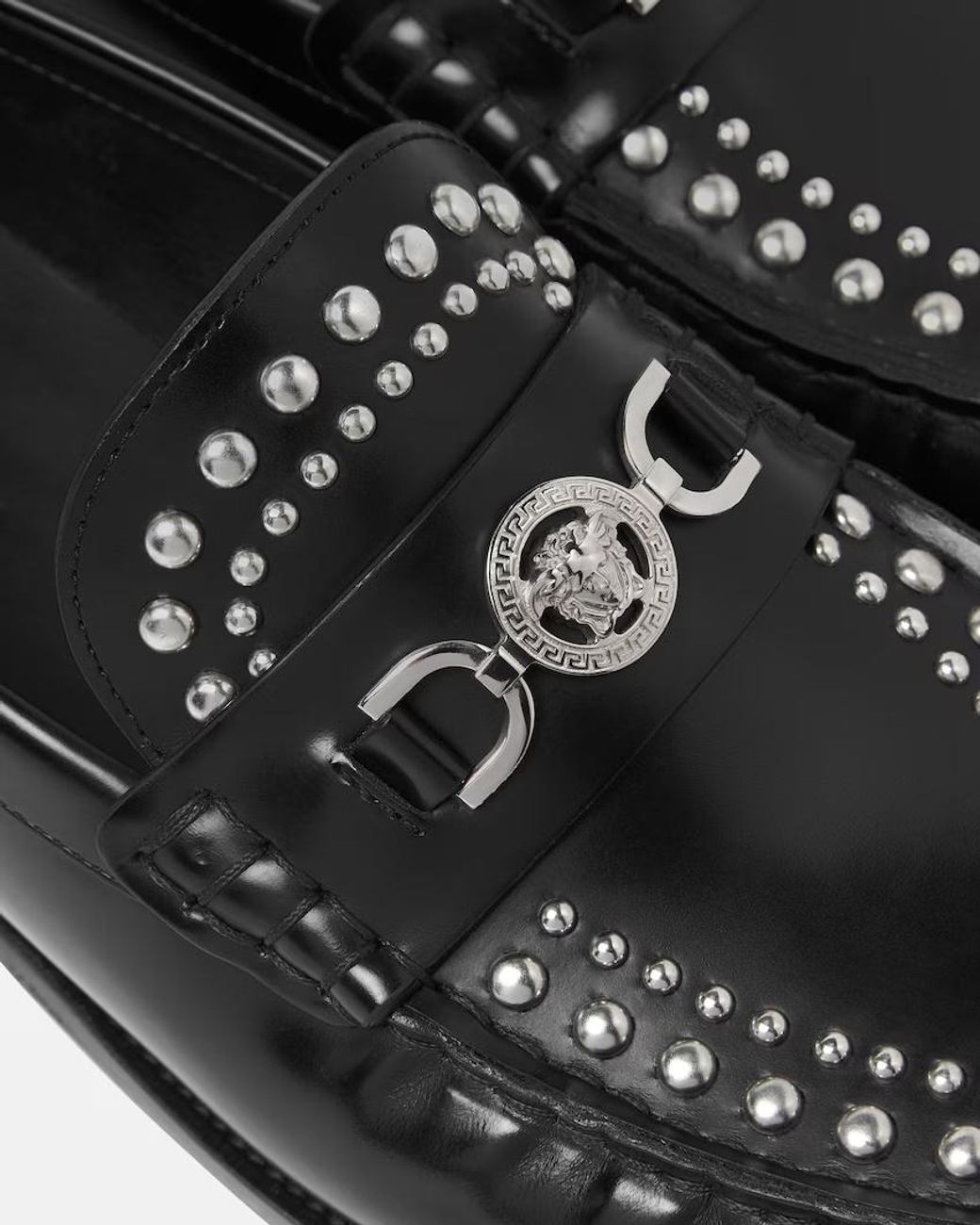 Versace Black Embellished Round-Toe Loafers for men