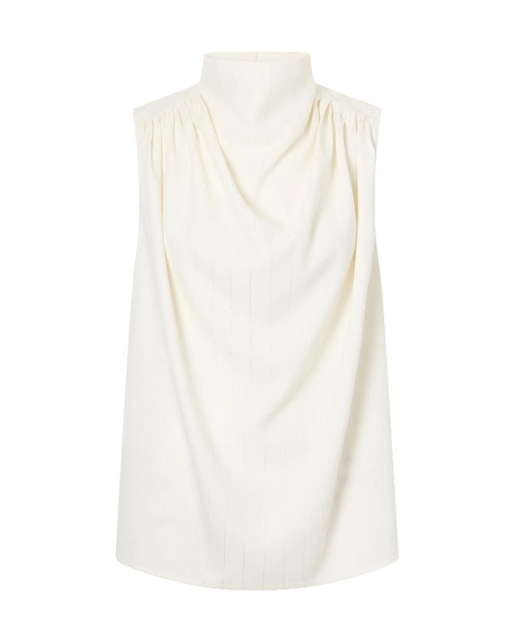 Kallmeyer White Sequined Ruched Striped Twill Top