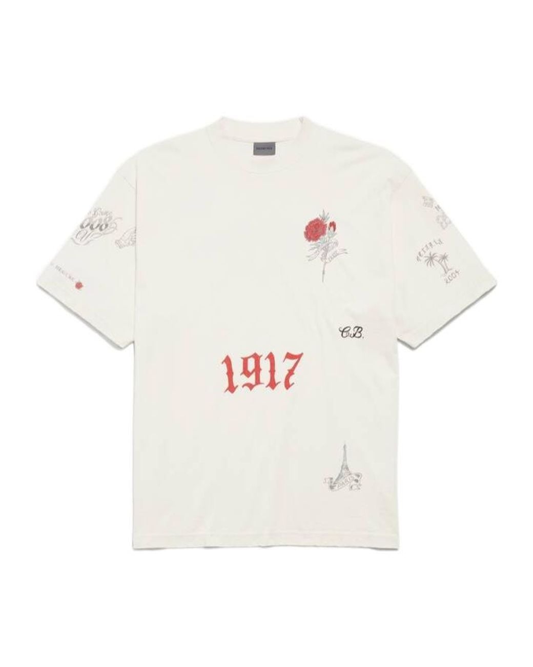 Balenciaga White Tattoo Medium Fit T-Shirt for men