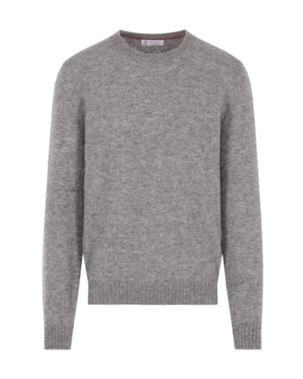 Brunello Cucinelli Gray Crewneck Knitted Sweater for men