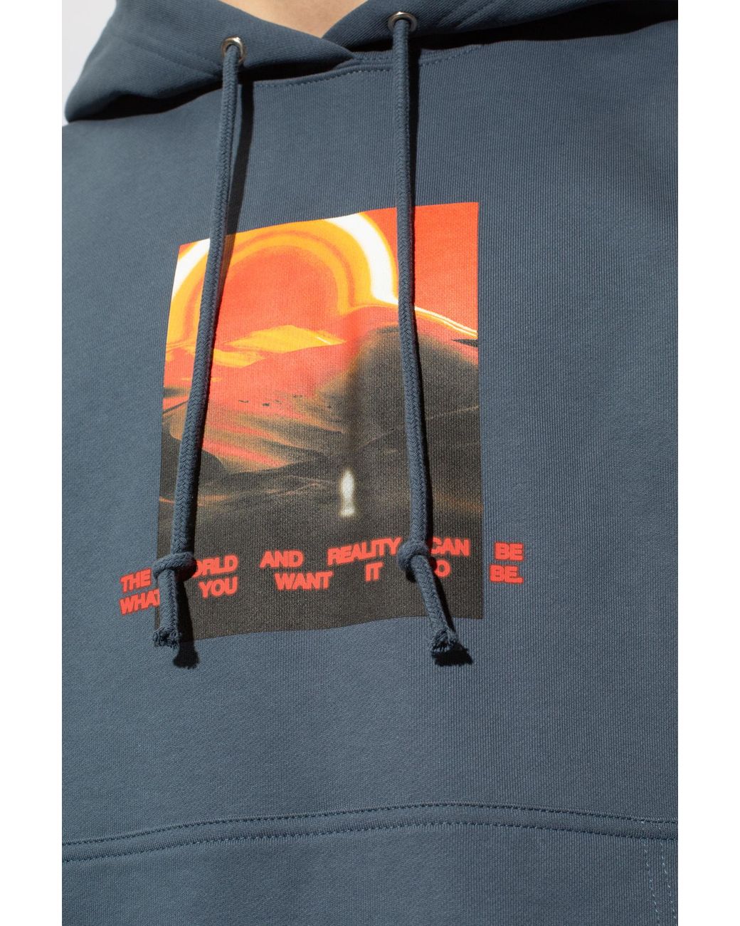 Helmut Lang Blue Graphic Printed Drawstring Hoodie for men