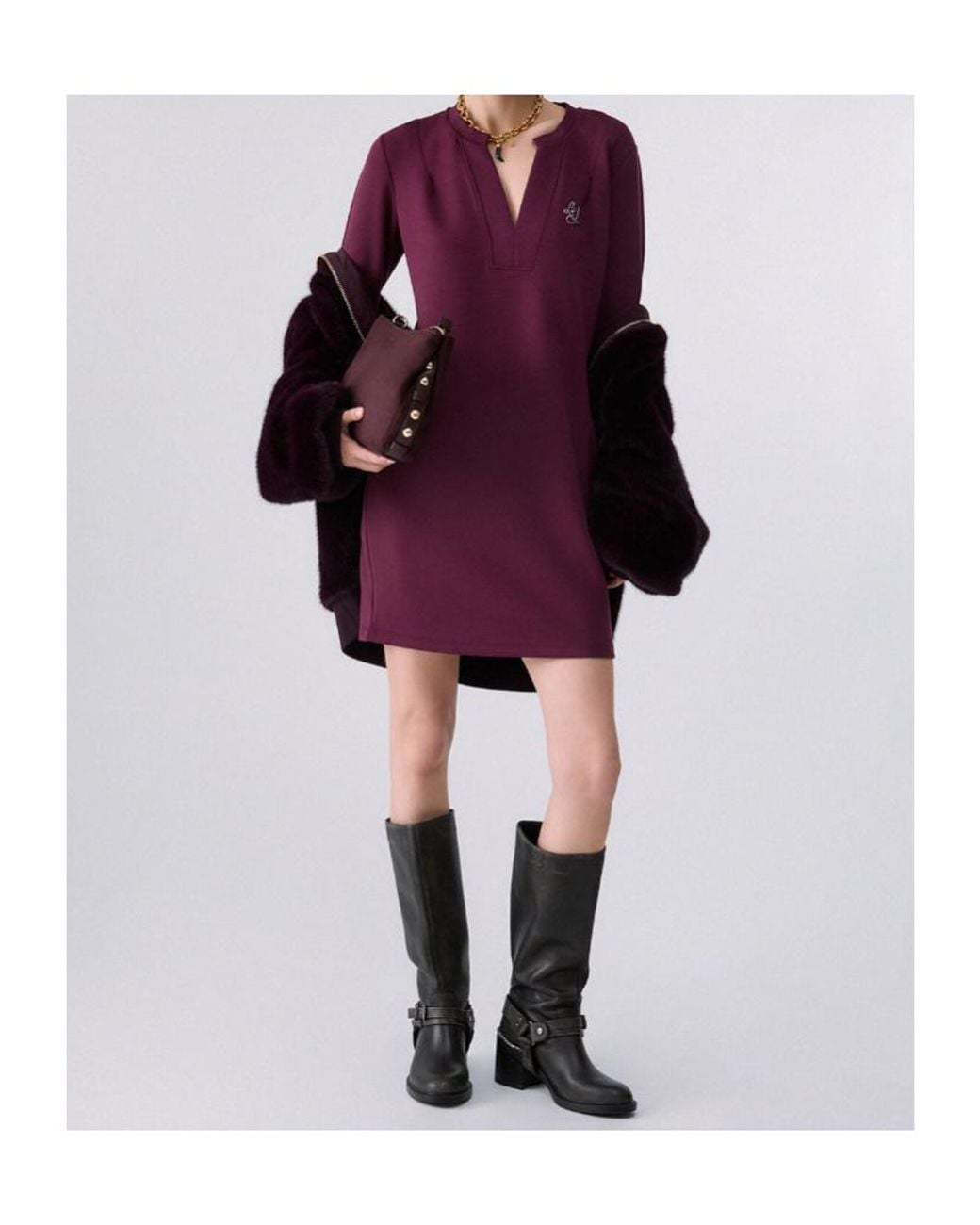 Liu Jo Purple Logo-Embellished Long-Sleeve Mini Dress