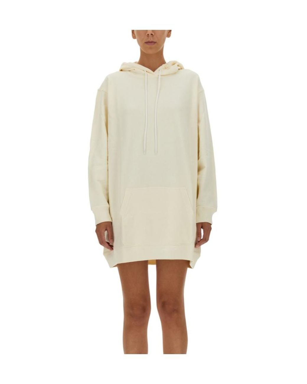 MSGM White Logo Printed Drawstring Hooded Dress