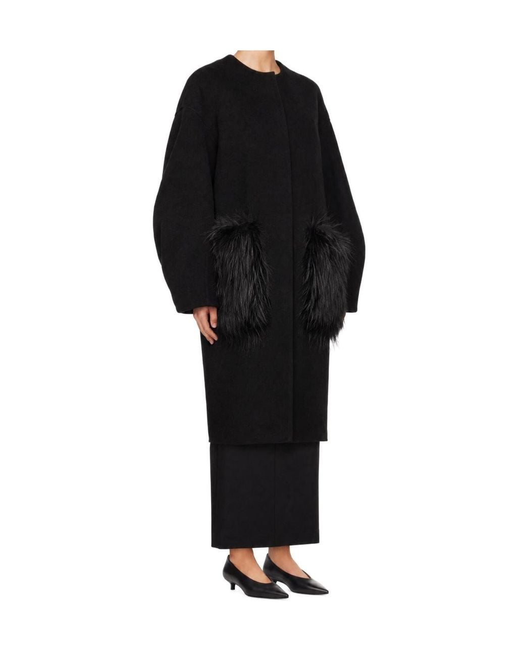 Loulou de Saison Black Round-Neck Long-Sleeved Coat