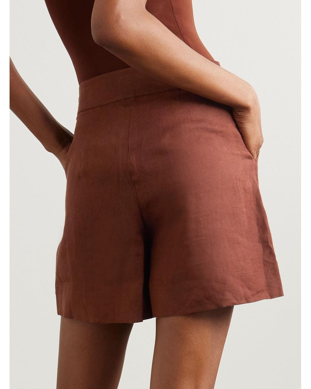 Eres Brown High-Waisted Cotton Linen Shorts