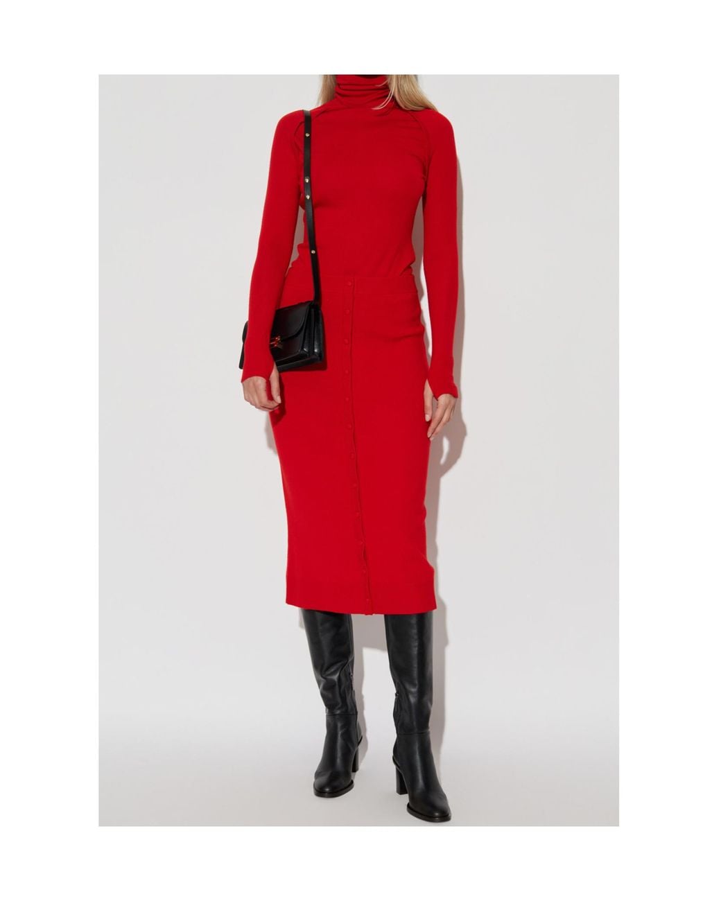 Victoria Beckham Red Button Detailed Midi Skirt