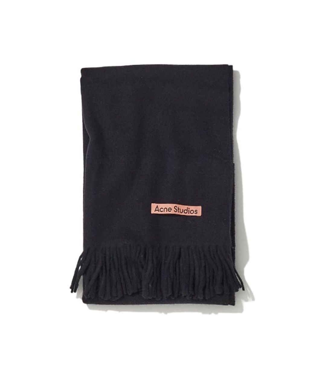 Acne Black Logo Patch Fringed Scarf for men