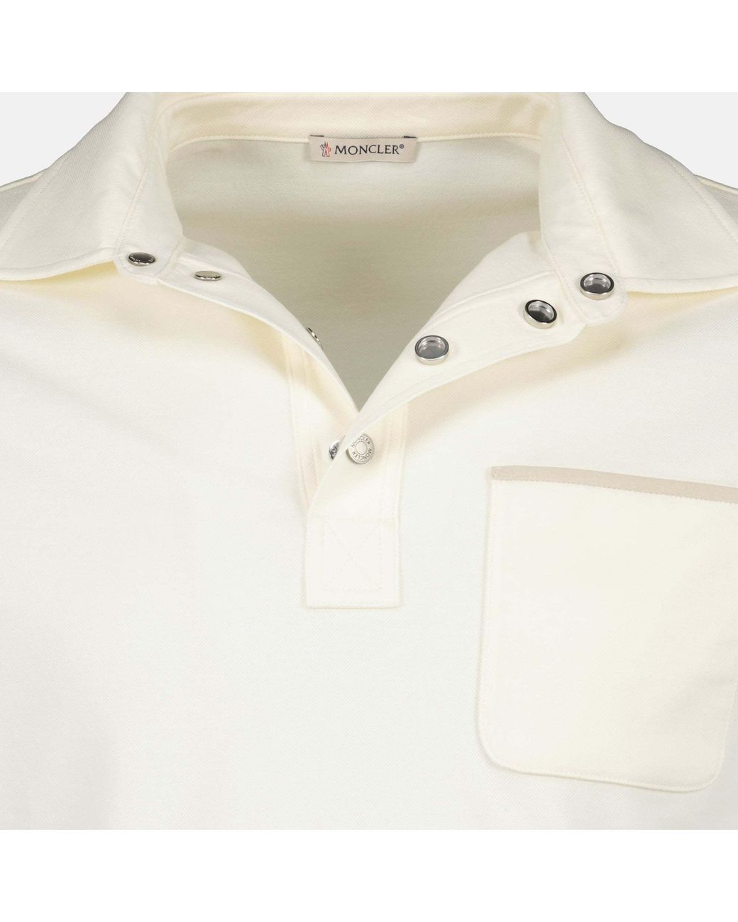 Moncler White Logo Patch Short-Sleeved Polo Shirt for men
