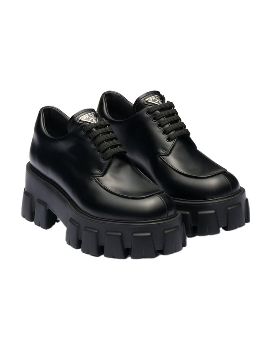 Prada Black Monolith Brushed Leather Lace-Up Shoes