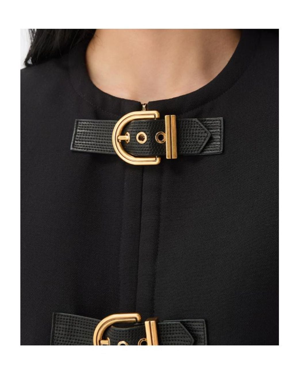 Versace Black Crewneck Buckle-Fastened Jacket