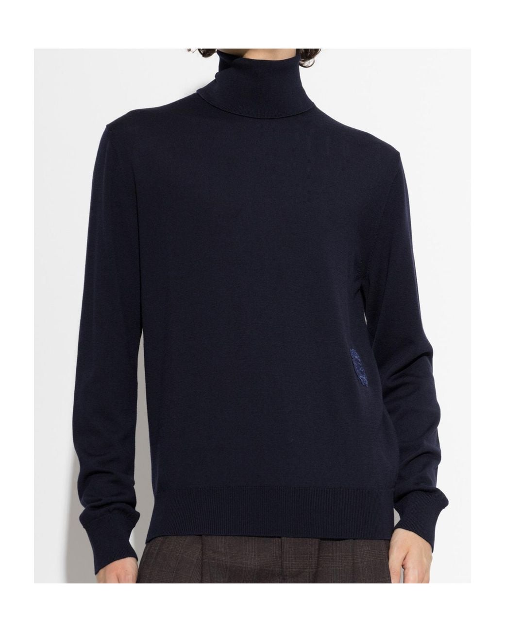 Dolce & Gabbana Blue Fitted Turtleneck Knitted Sweater for men