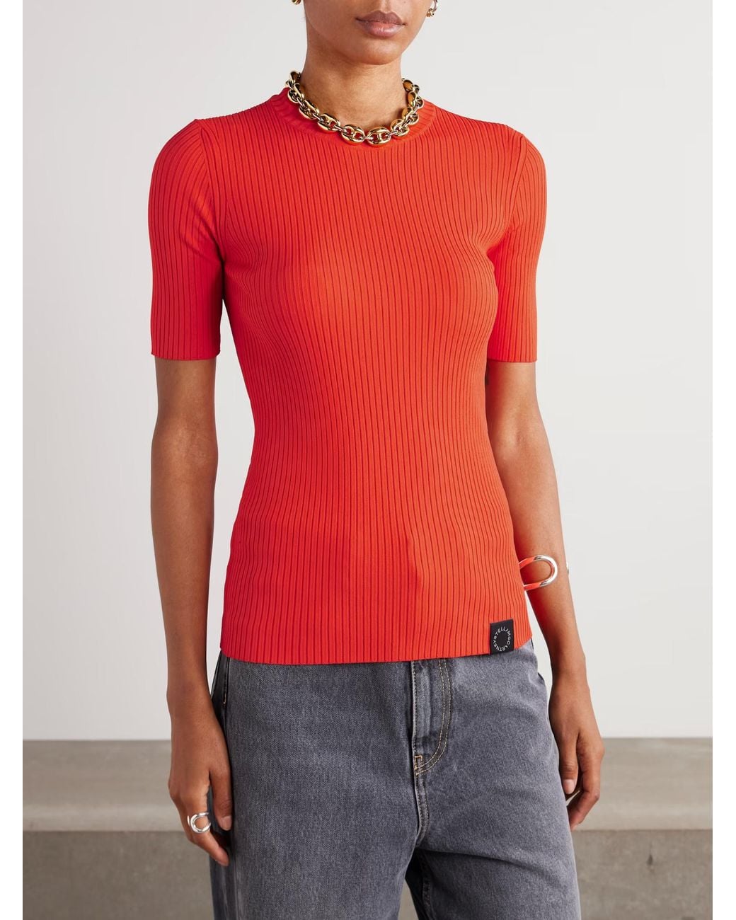 Stella McCartney Red Ribbed Crewneck Jumper