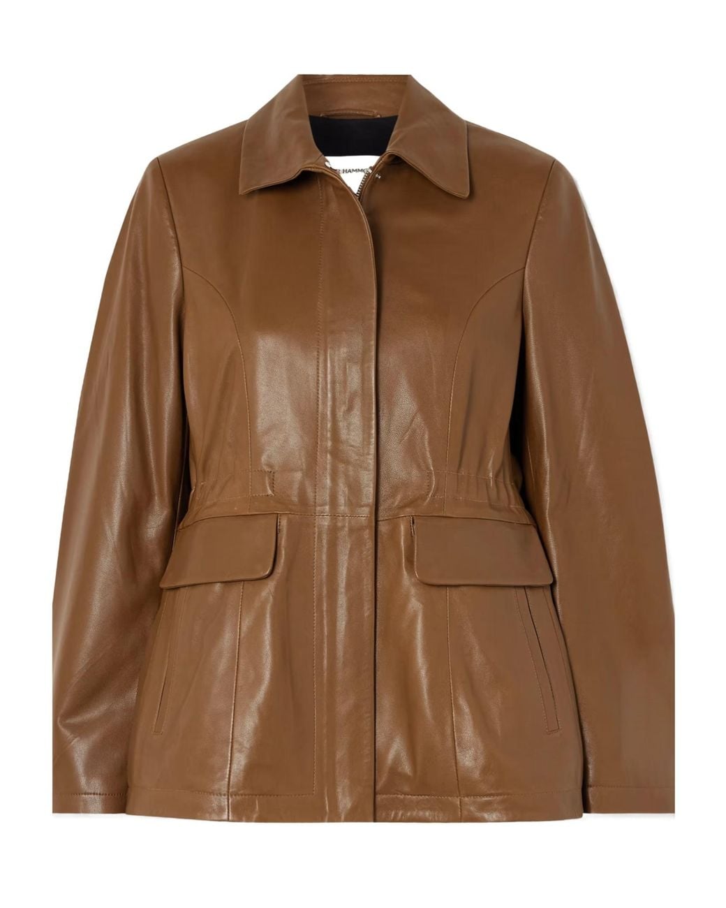 Nour Hammour Brown Long-Sleeved Leather Jacket