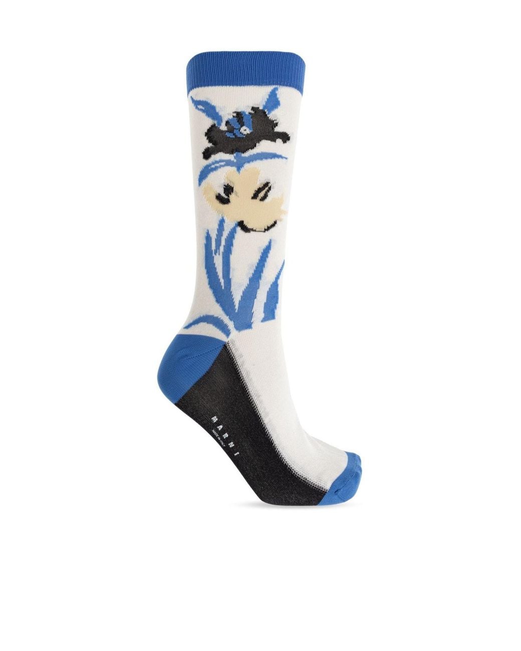 Marni Blue Floral Motif Knitted Socks