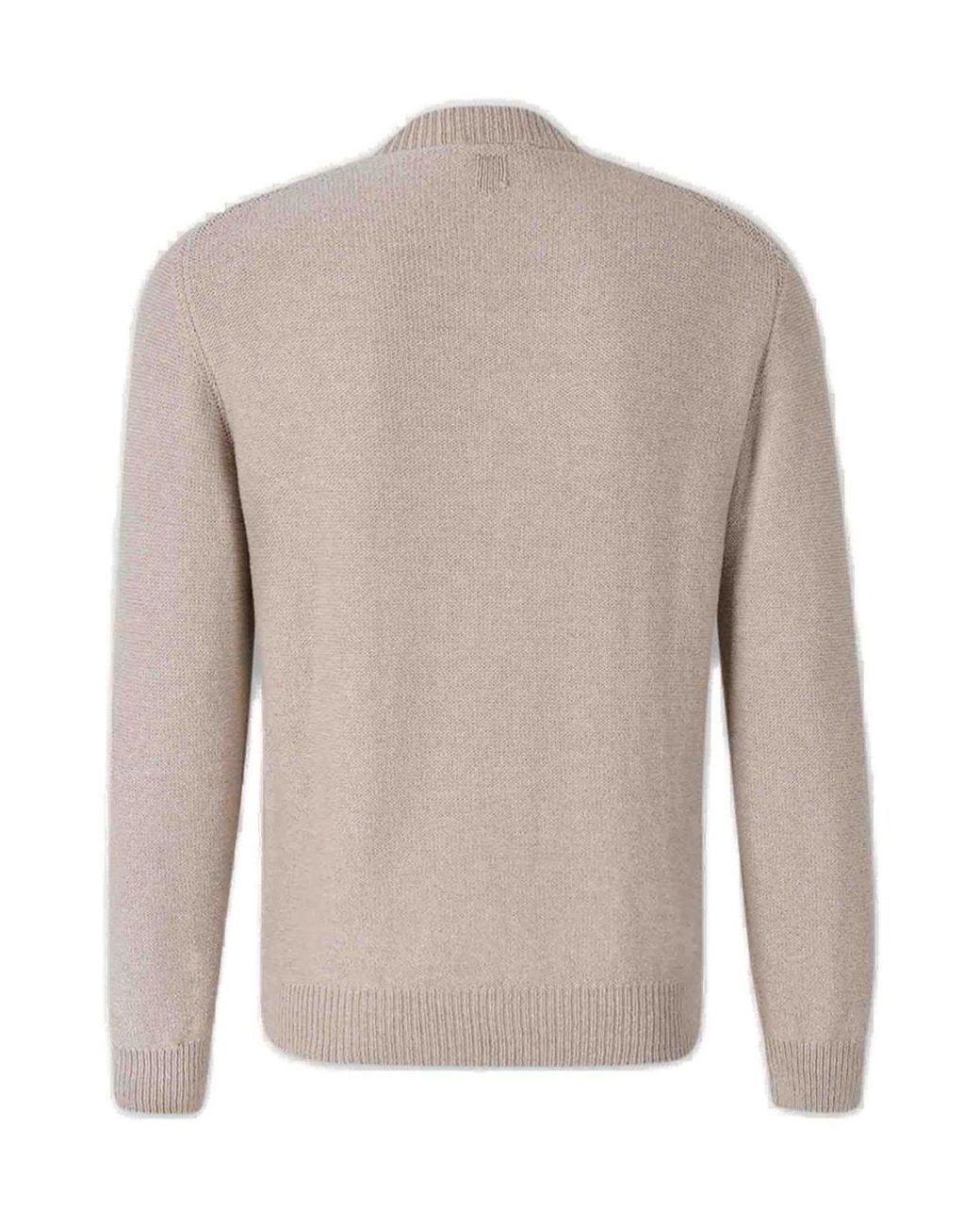 Canali Gray Structured Patterned V-Neck Jumper for men