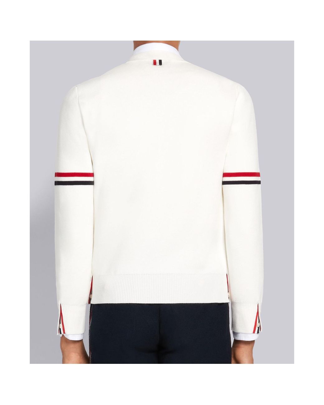 Thom Browne White Tricolour-Bar V-Neck Cardigan for men