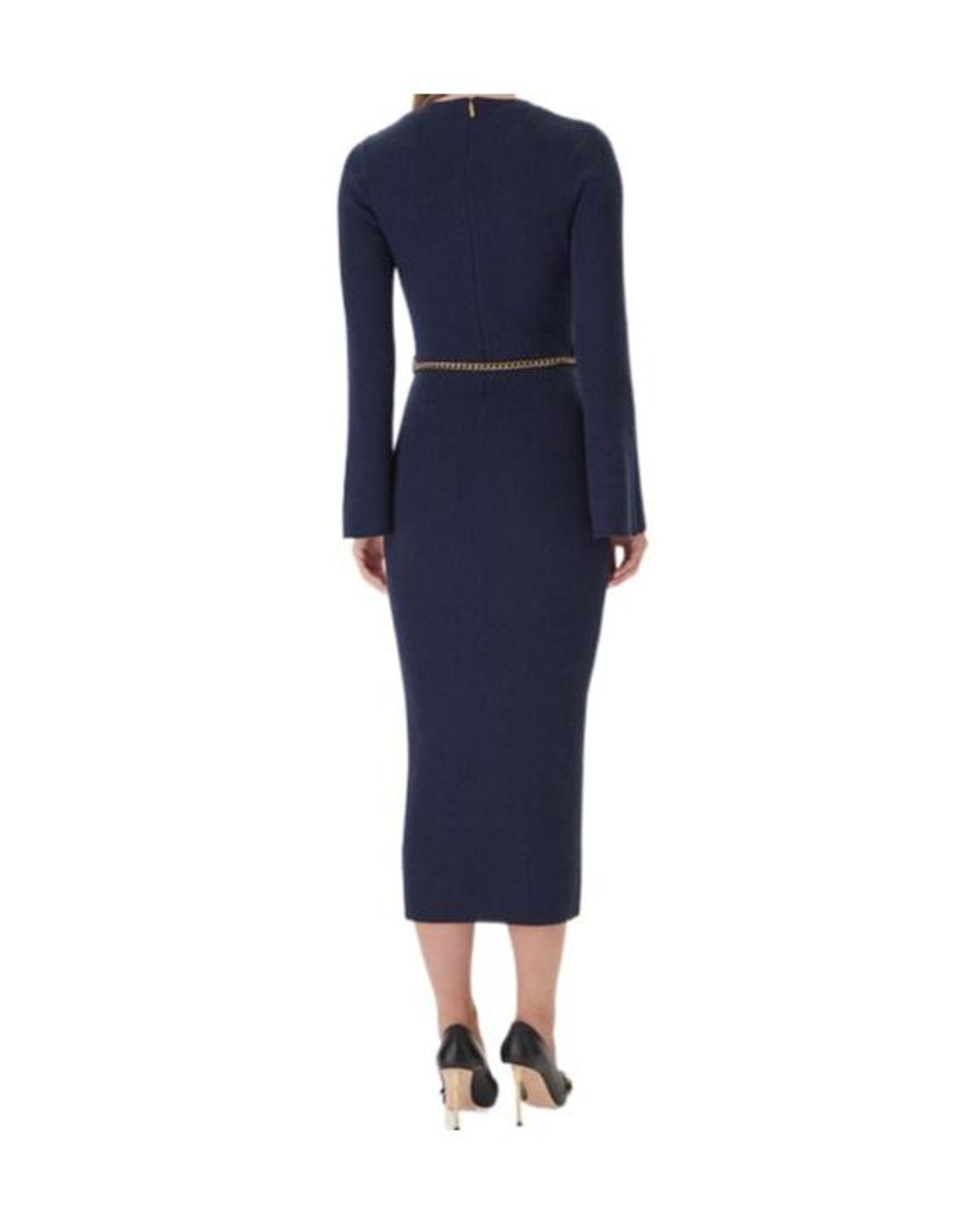 MICHAEL Michael Kors Blue Wool Blend Belted Midi Dress
