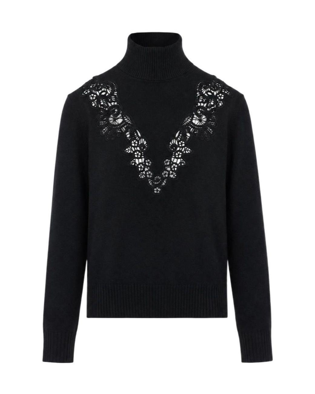 Zimmermann Black Lace Trim Turtleneck Knitted Sweater