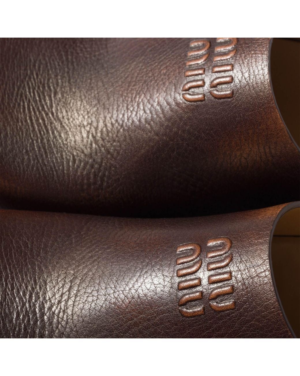 Miu Miu Brown Logo-Embossed Mules