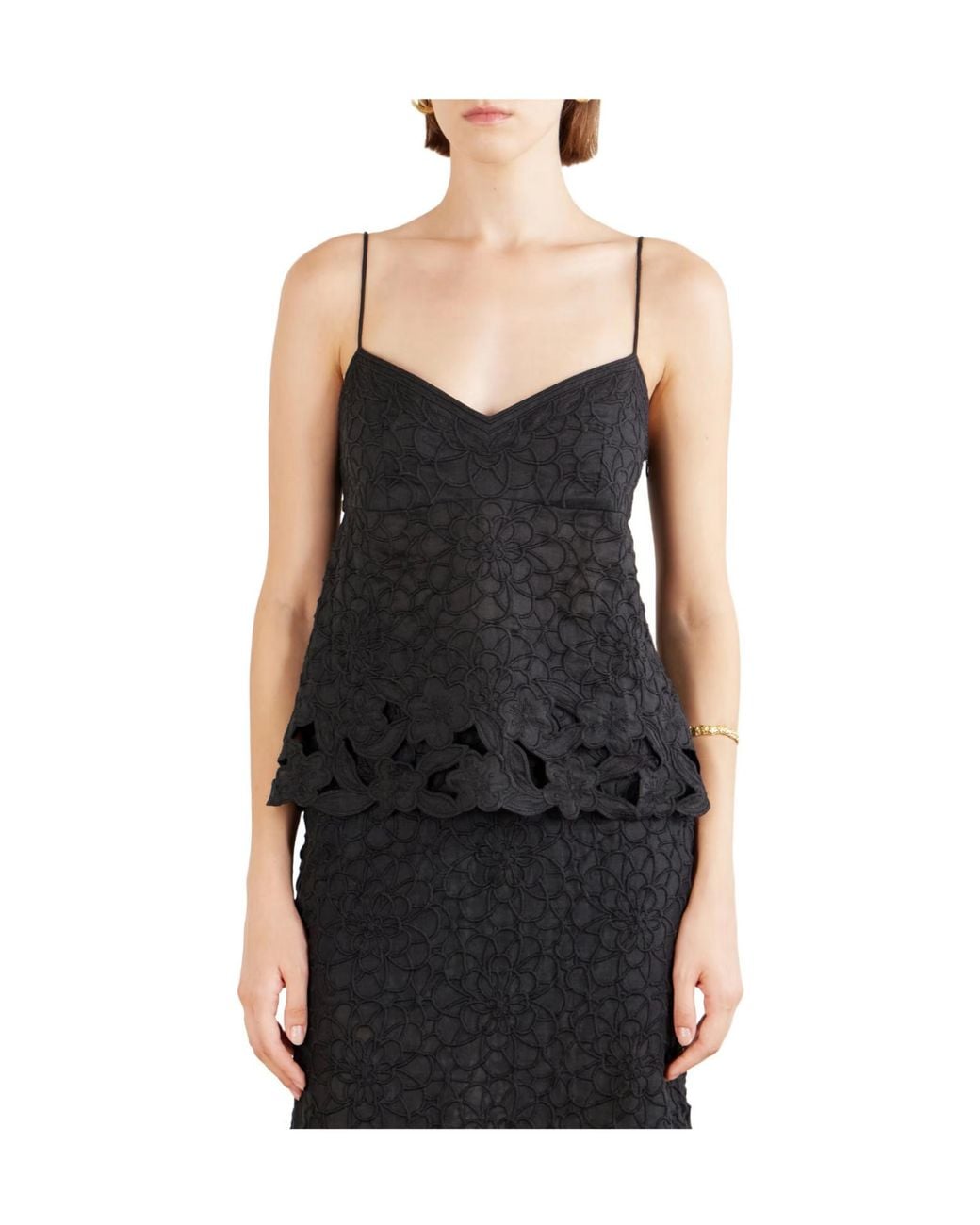 Isabel Marant Black Floral-Embroidered Ramie Tank