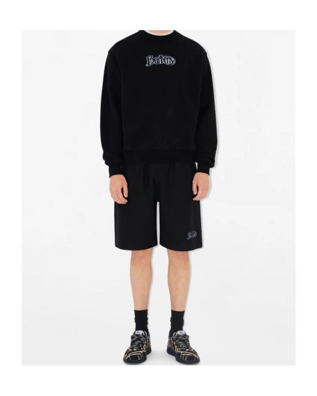 Burberry Black Flocked-Logo Cotton-Blend Shorts for men