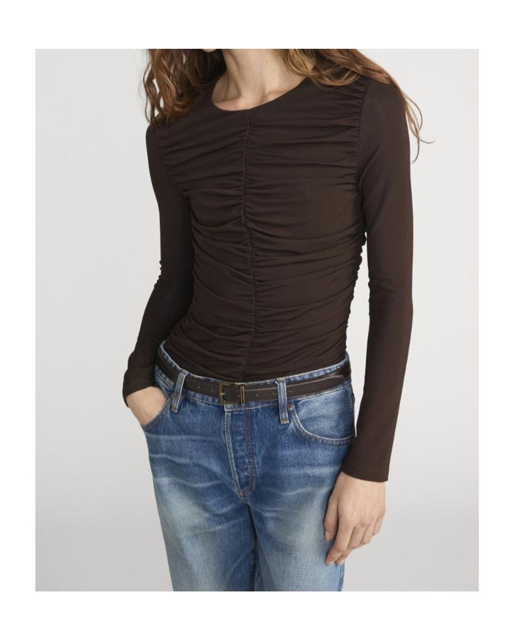 FRAME Black Long-Sleeved Pleated T-Shirt