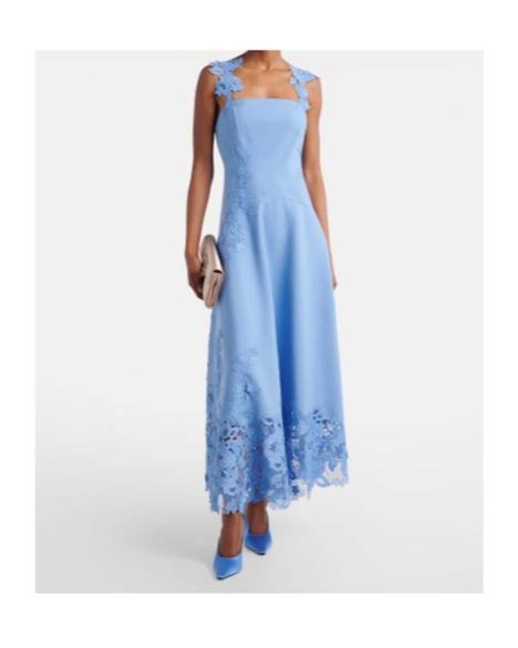 Oscar de la Renta Blue Porcelain Wool-Blend Guipure Midi Dress