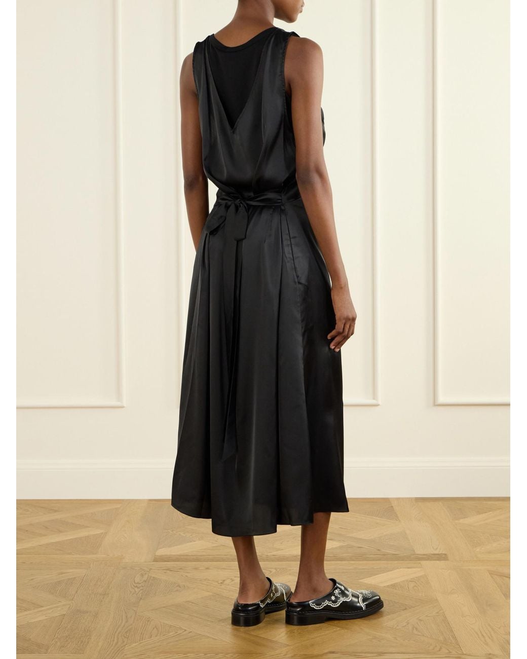 Simone Rocha Black Bow-Detailed Embroidered Satin Midi Dress