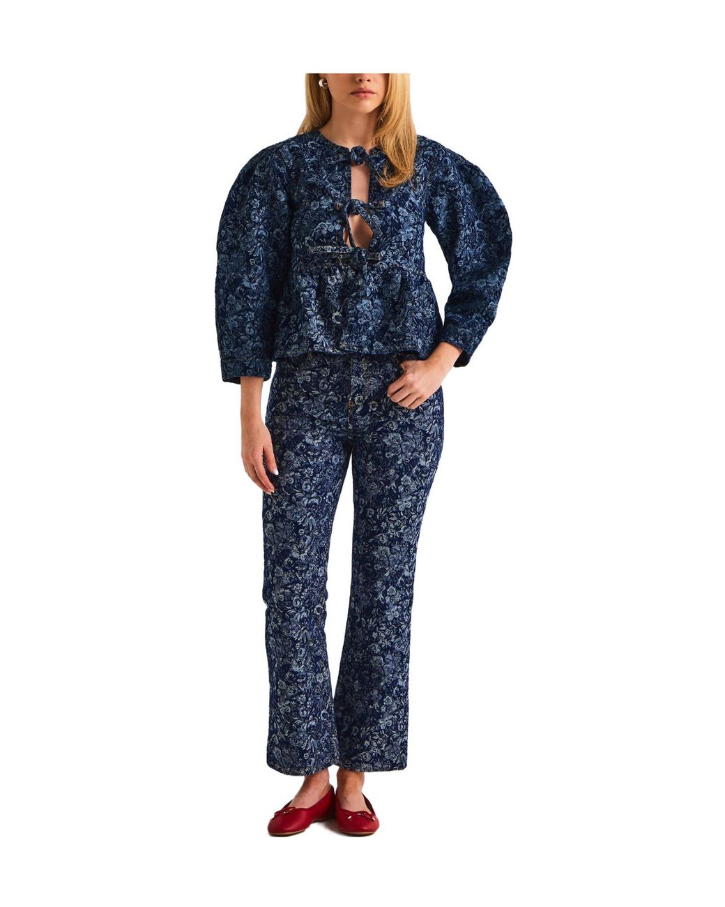 Ganni Blue Tapered Denim Peplum Top