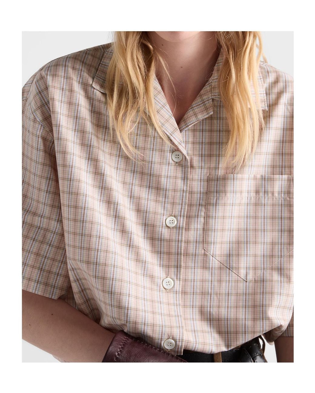 Prada Natural Short Sleeved Checked Shirt