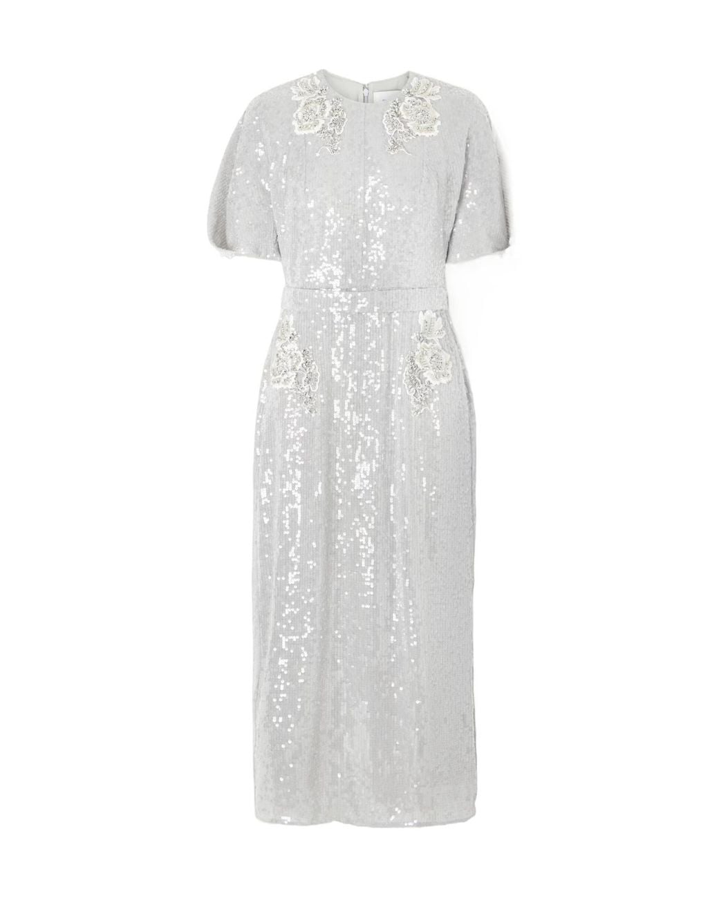 Erdem White Embellished Sequined Chiffon Midi Dress