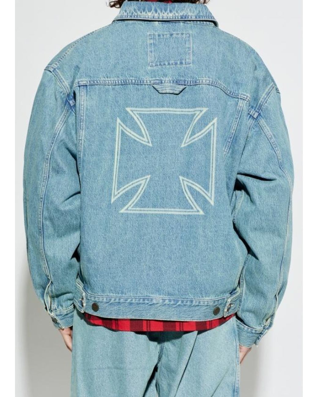 Vetements Blue Logo-Print Denim Jacket for men