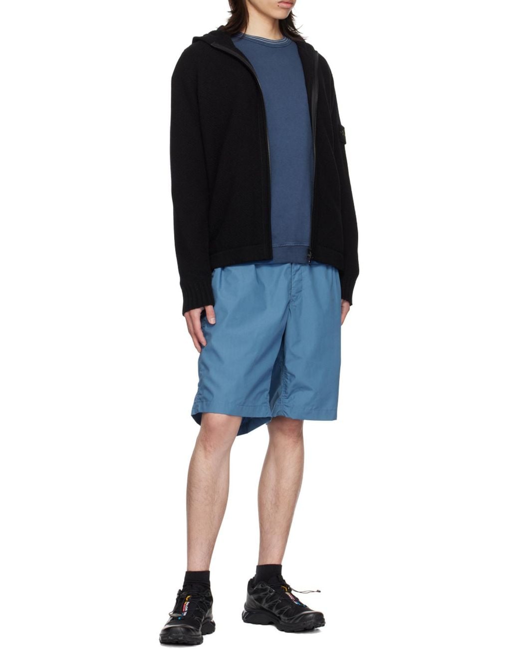 Stone Island Black Logo Patch Hooded Cardigan for men