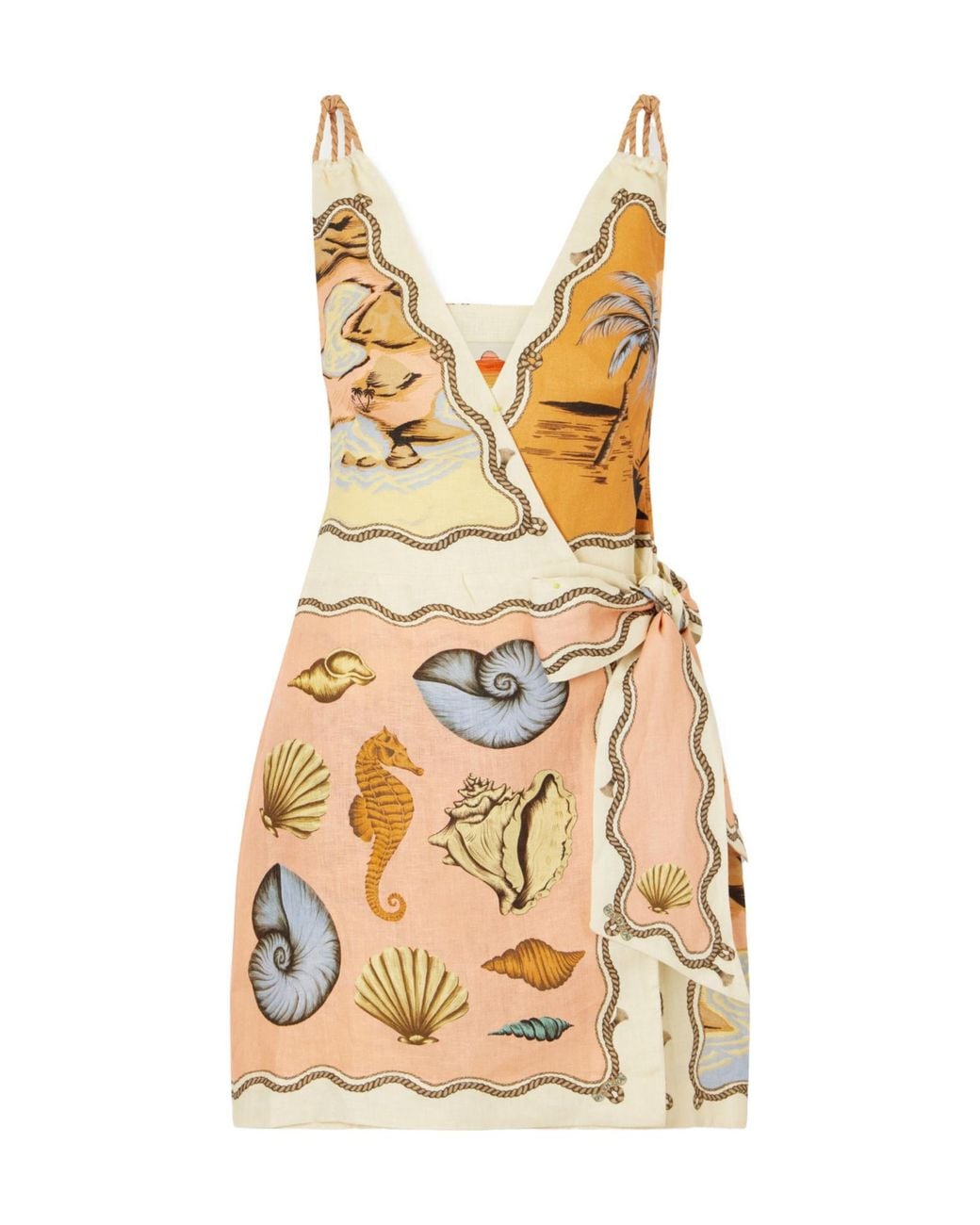 Farm Rio Metallic Printed Linen Mini Dress