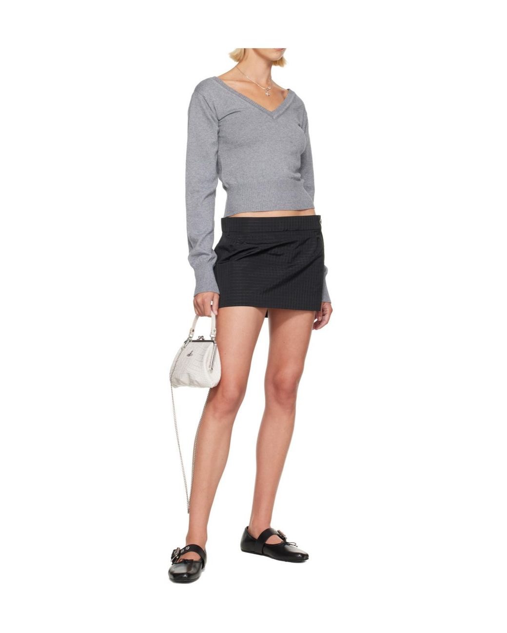Vivienne Westwood Gray Cropped V-Neck Jumper