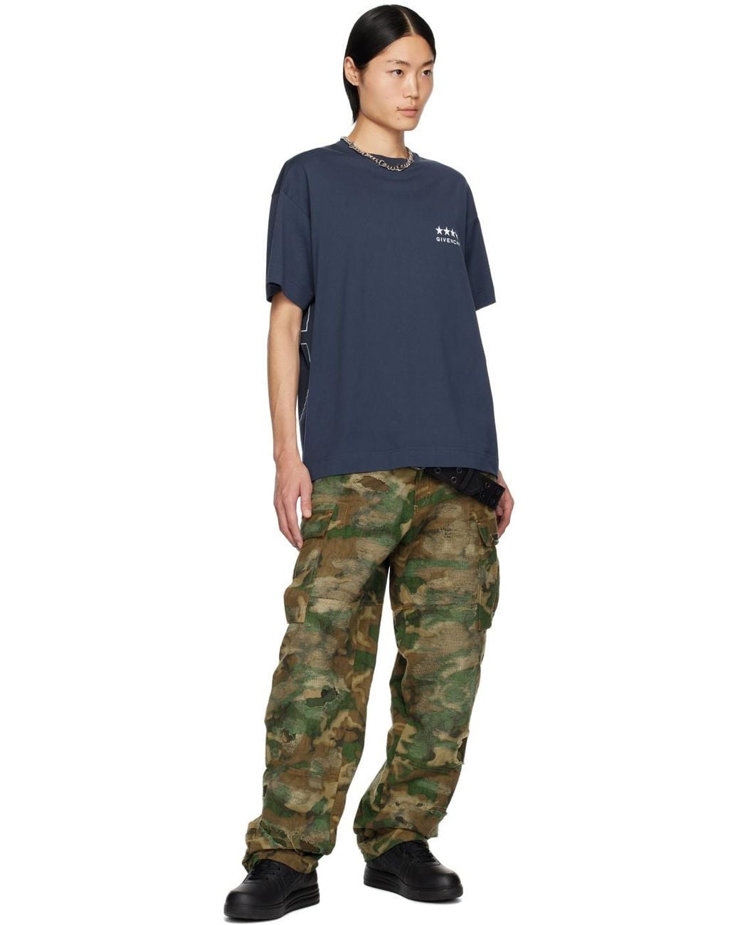 Givenchy Blue Logo Printed Crewneck T-Shirt for men