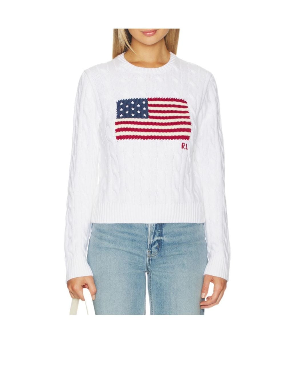 Polo Ralph Lauren White Cable-Knit Flag Sweater