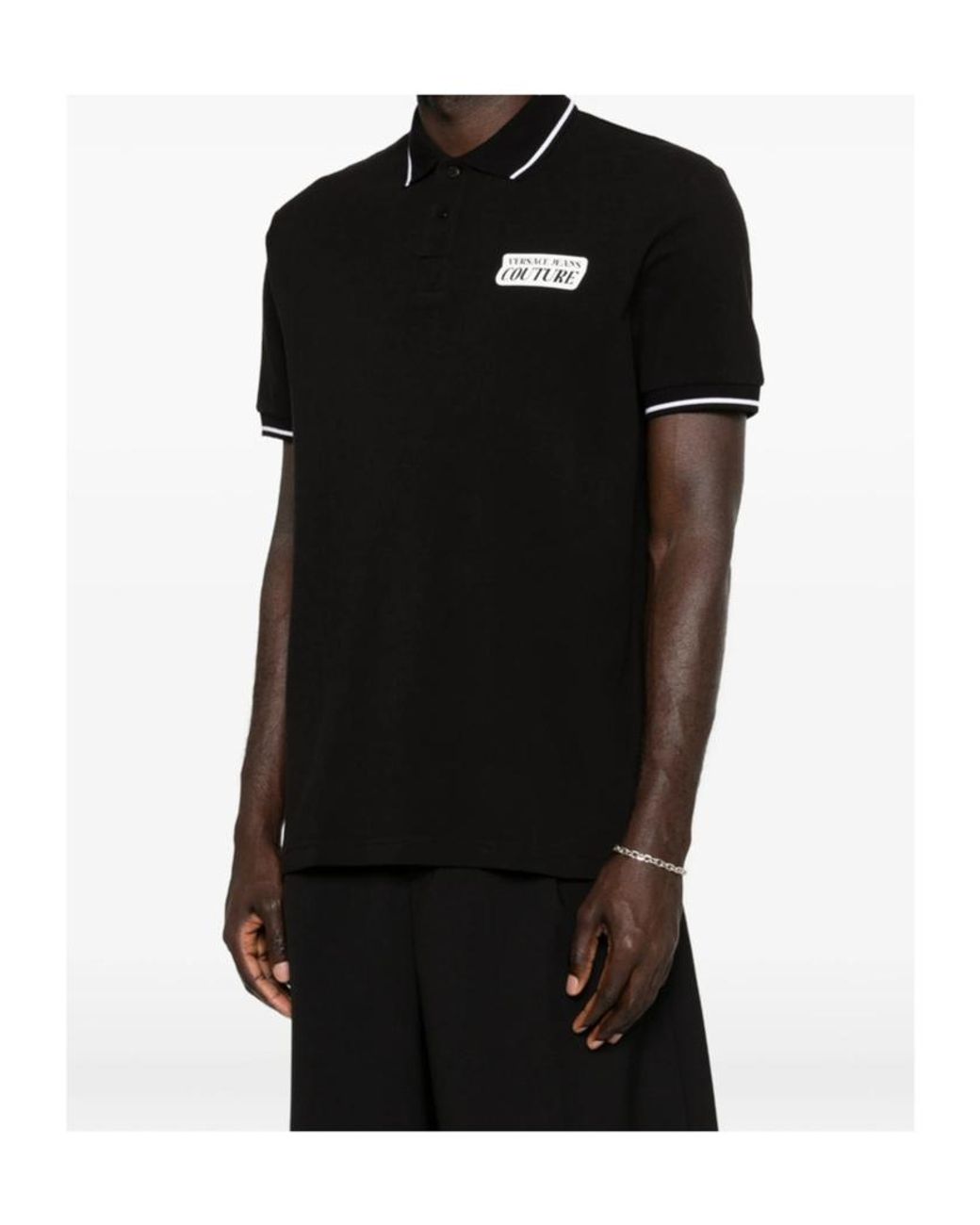 Versace Black Logo-Detail Polo Shirt for men