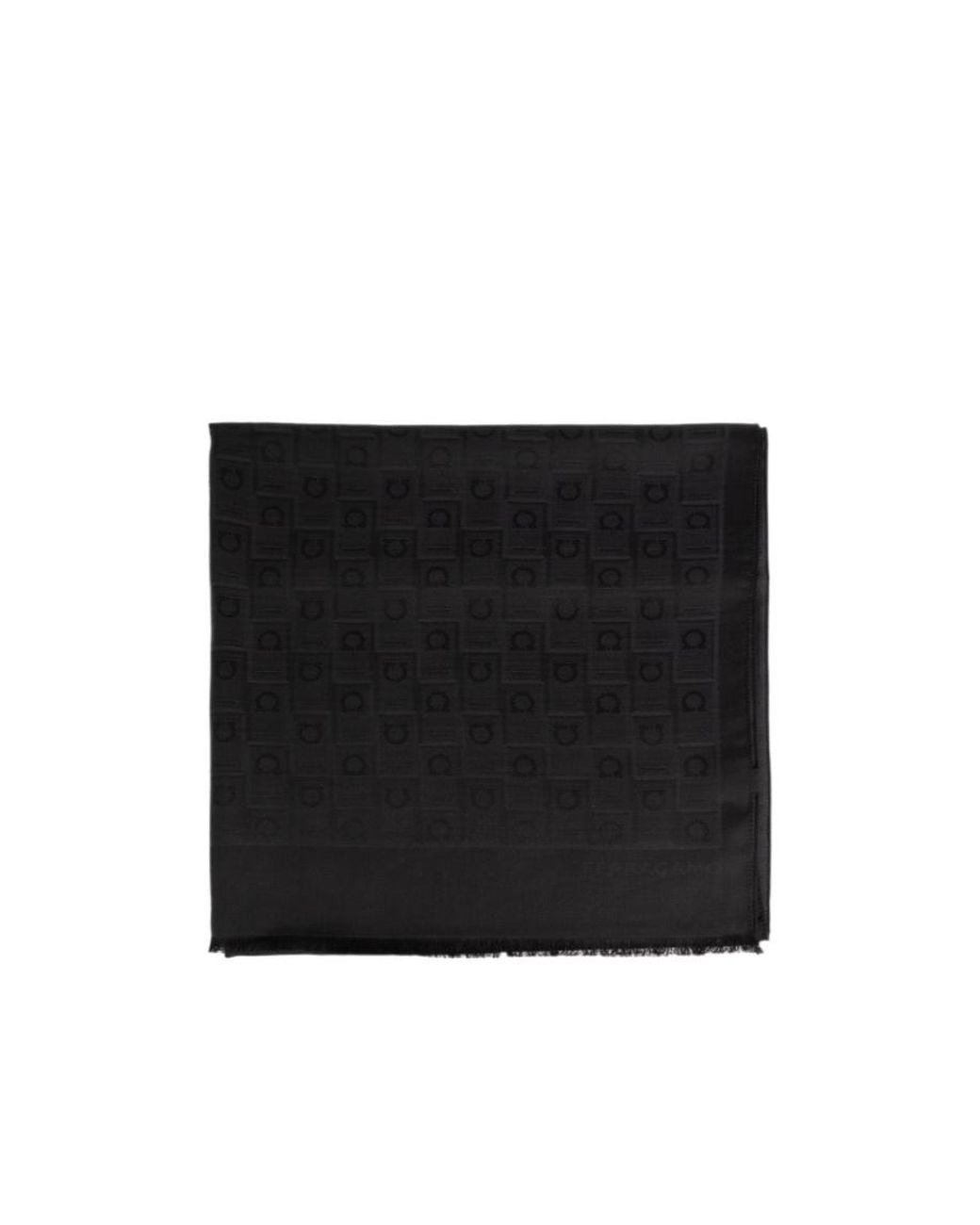 Ferragamo Black Ferragamo Monogram Jacquard Frayed-Edge Scarf