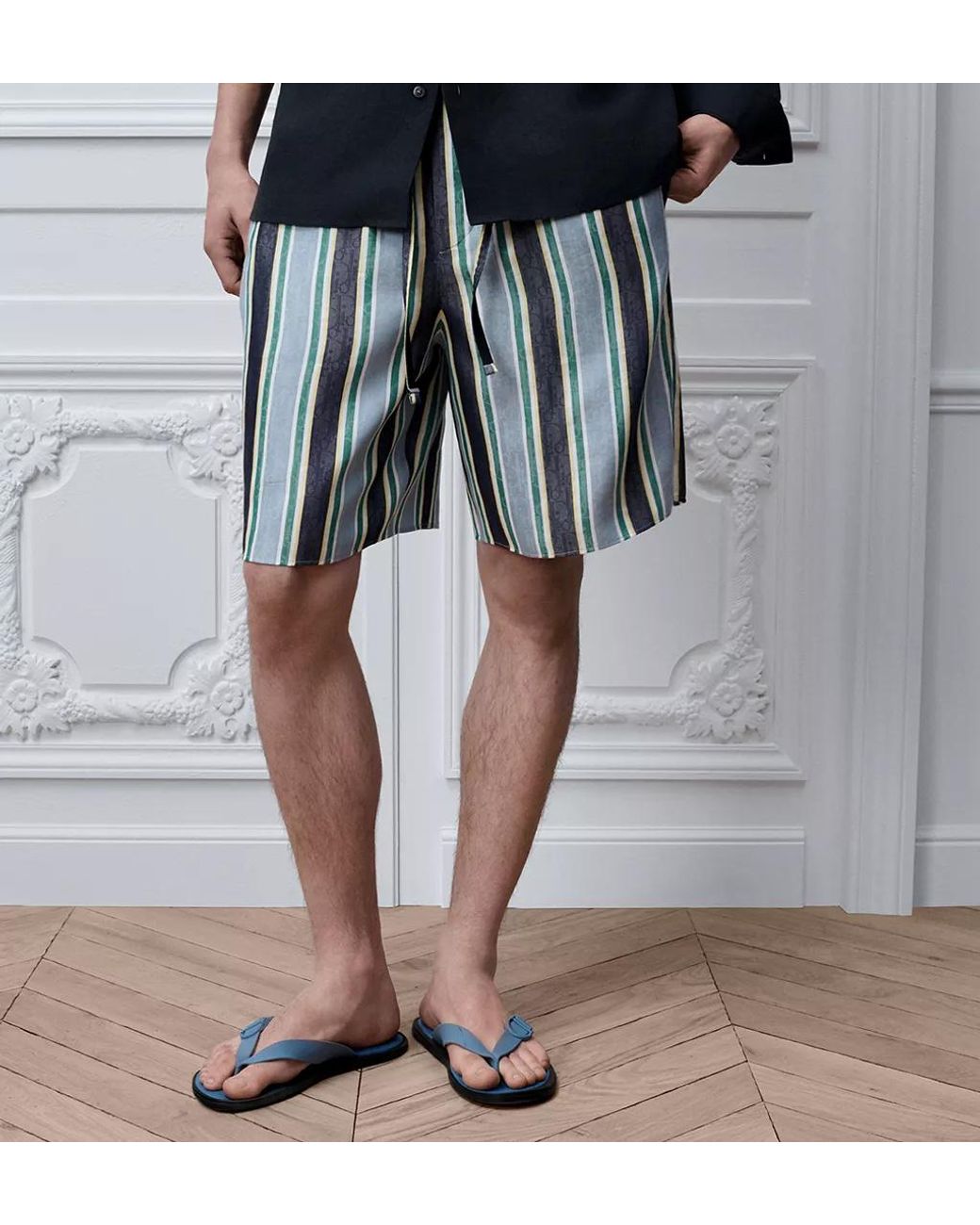 Dior Blue Iviera Oblique Sun Stripes Shorts for men