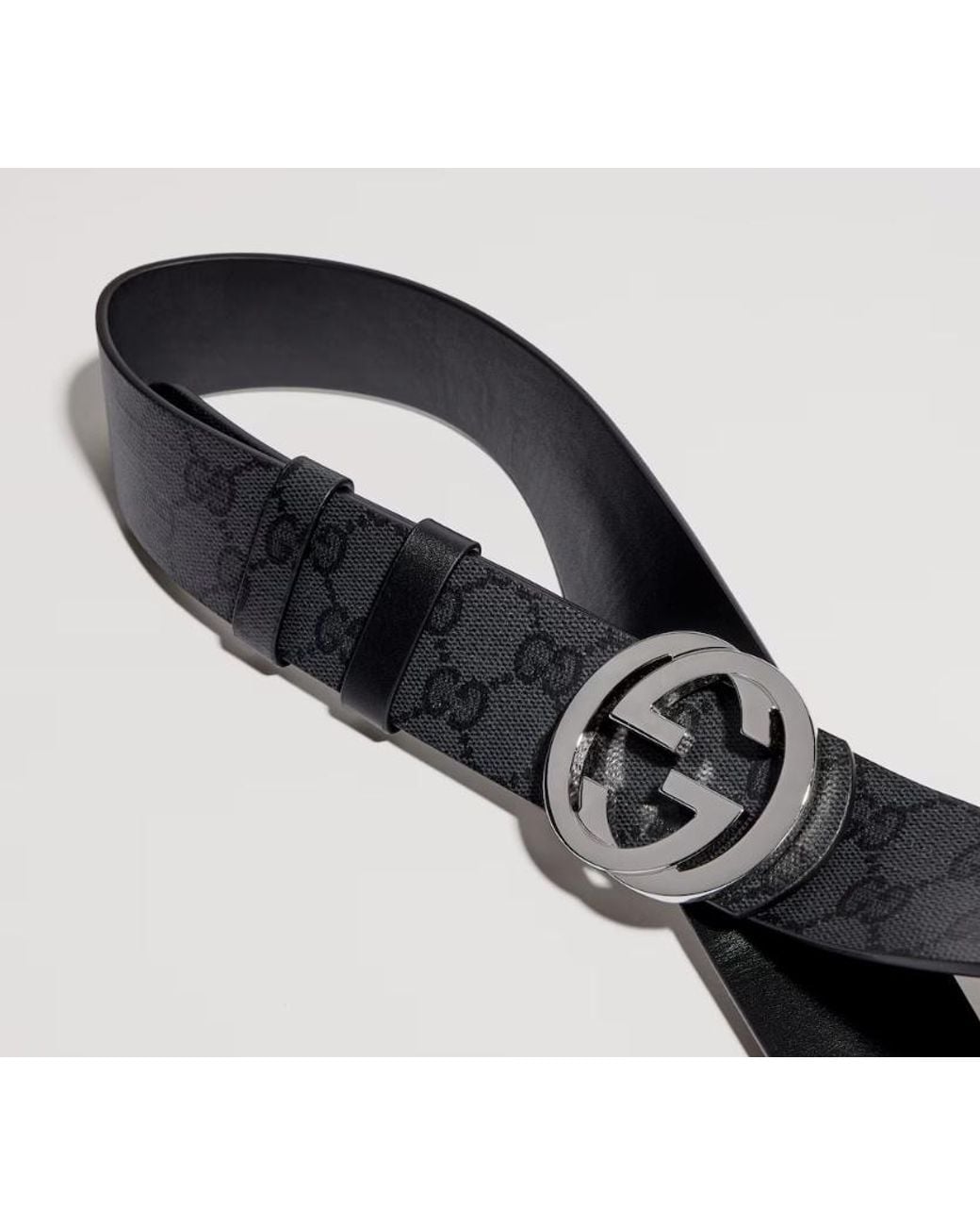 Gucci Black Reversible Monogram Logo Belt for men