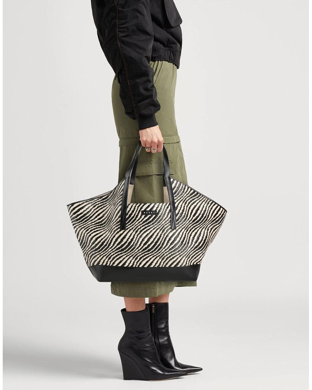 Marni Black Large Two-Color Tote Bag