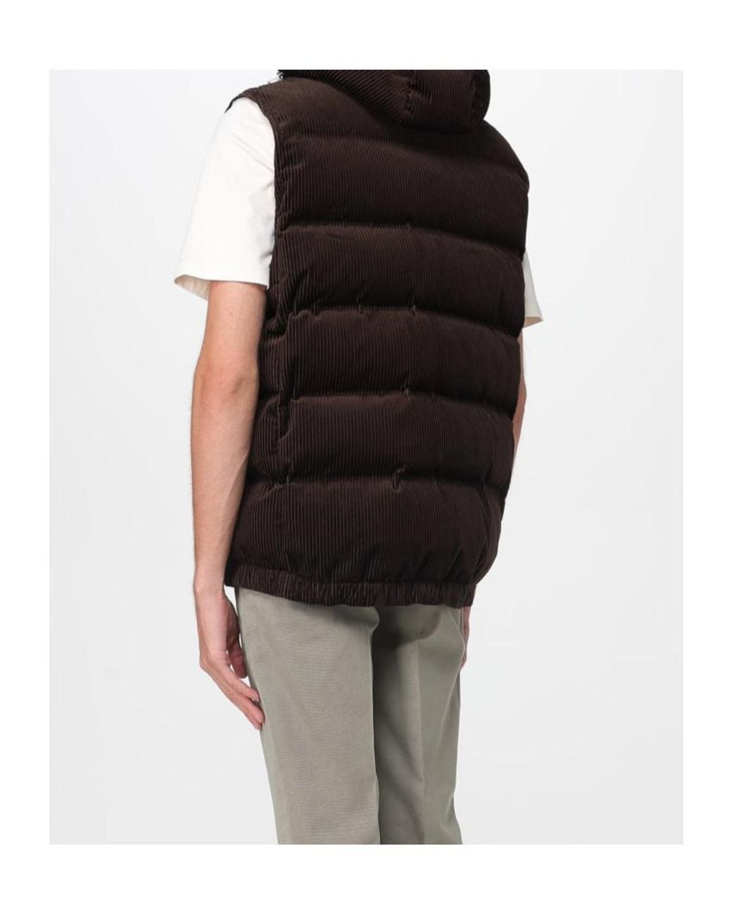 Brunello Cucinelli Black Cotton Corduroy Down Ski Vest for men