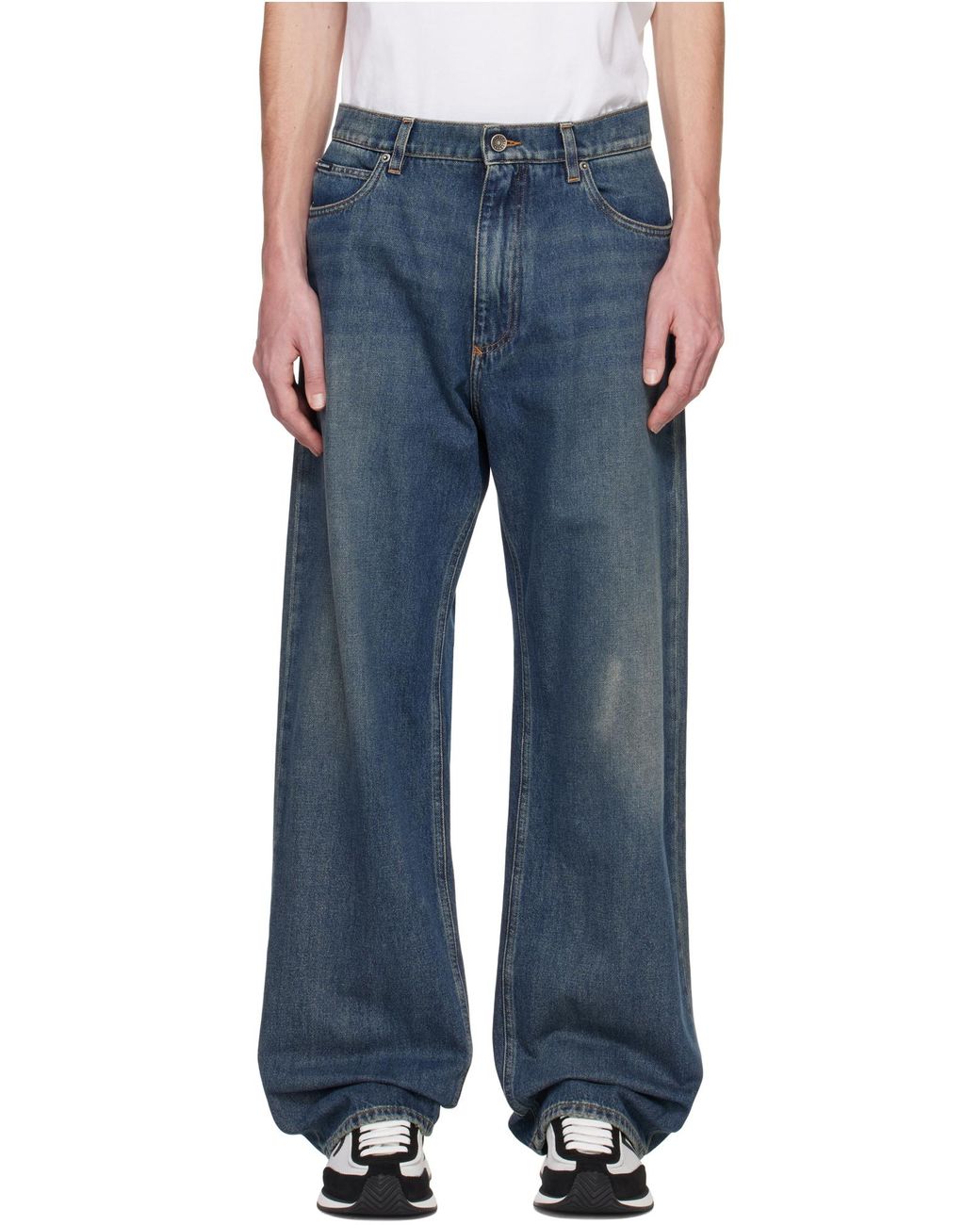 Dolce & Gabbana Blue Logo Plaque Straight Leg Jeans for men