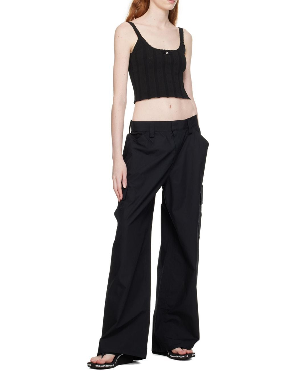 T By Alexander Wang Black Alexander Wang Bow Detailed Ribbed Knit Top