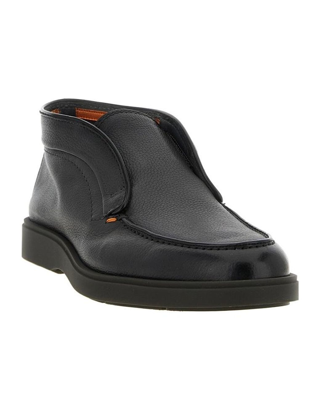 Santoni Black Digits Hammered Leather Ankle Boots for men