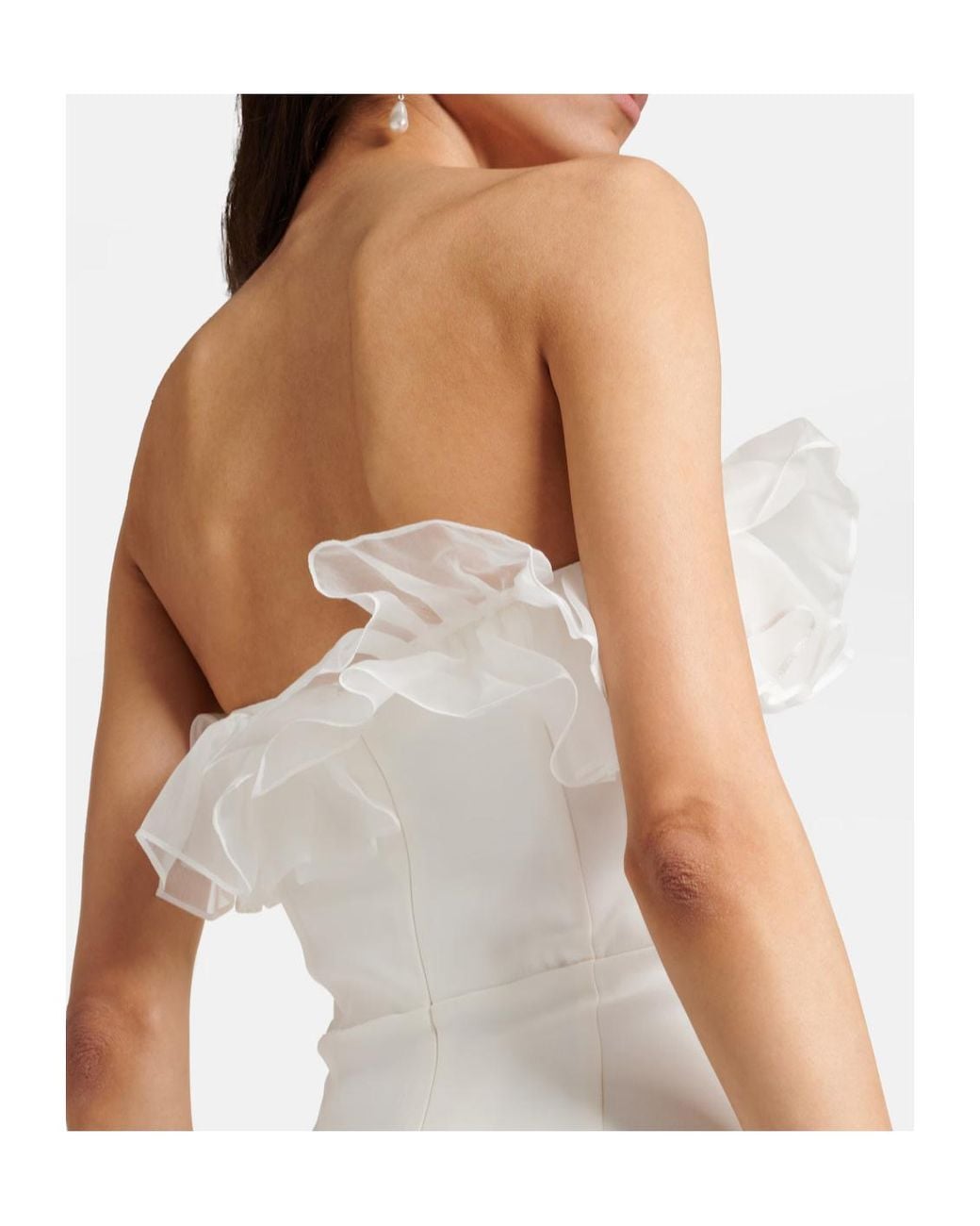 Alessandra Rich White Organza-Trimmed Crepe Bodice Dress