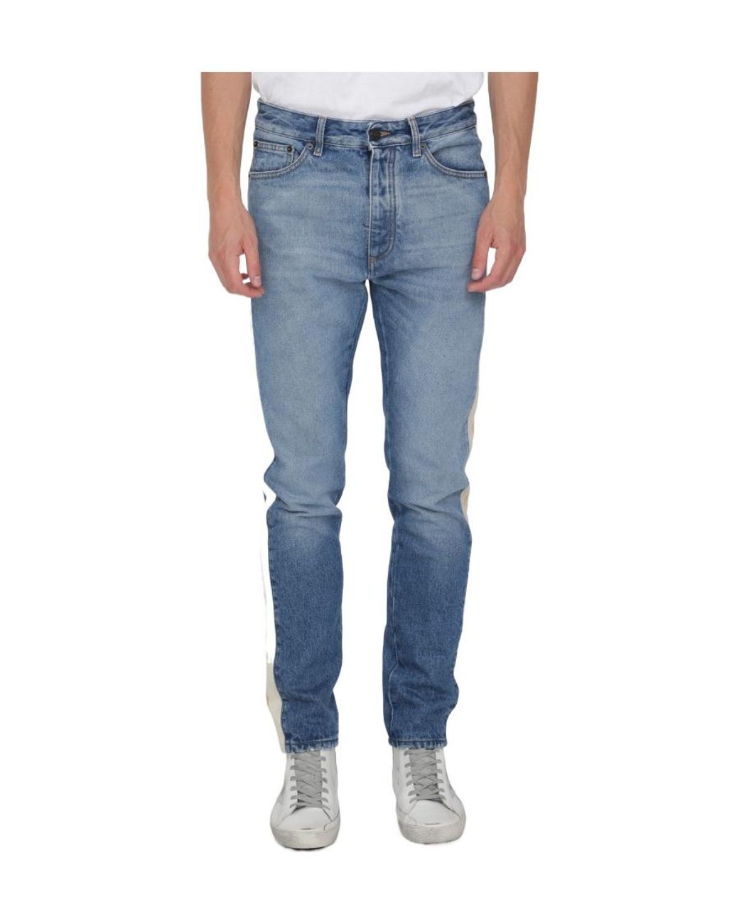 Palm Angels Blue Logo Patch Straight Leg Jeans for men
