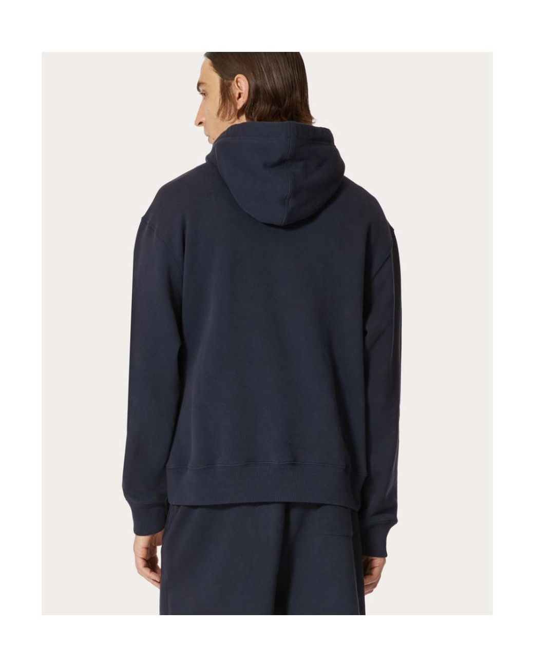 Valentino Blue Logo Printed Drawstring Hoodie for men